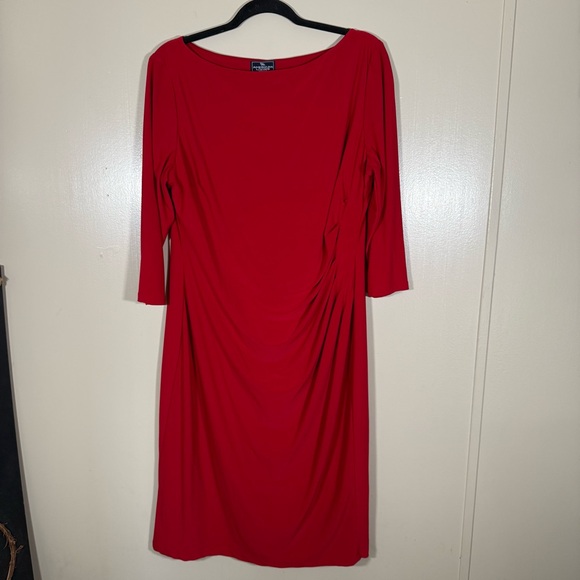 American Living Dresses & Skirts - American Living Knee Length 3/4 Sleeve Ruched Red Holiday Dress Size 16
